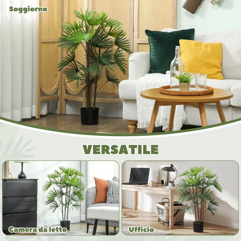 HOMCOM Palma Artificiale da 90 cm a 24 Foglie in Plastica Verde con Vaso da Ø16.5x13.5 cm