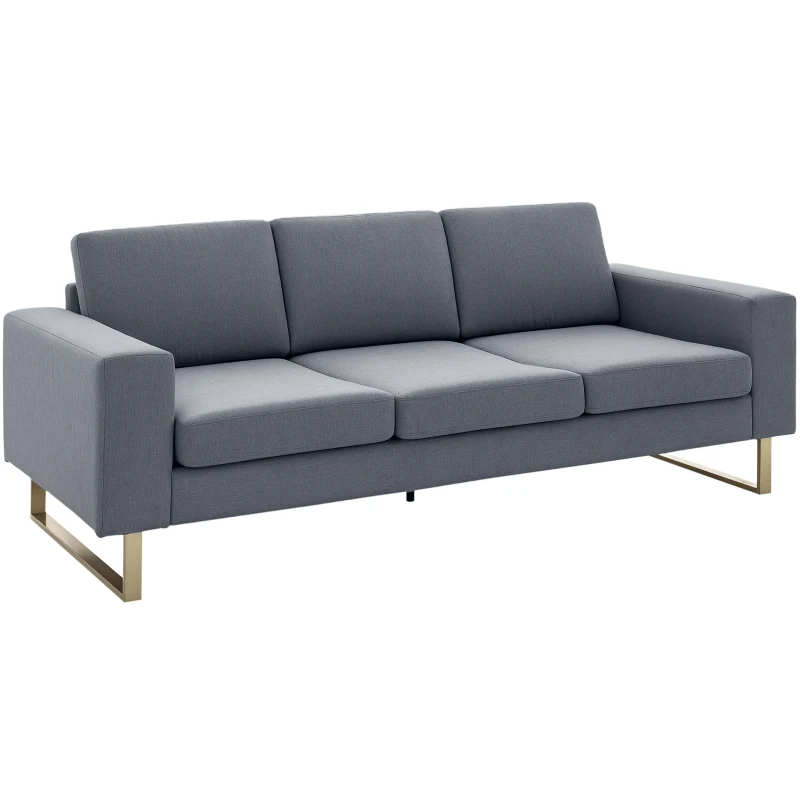 HOMCOM Divano a 3 Posti Relax Salotto con Cuscini 200 × 82 × 78cm Tessuto di Lino Grigio
