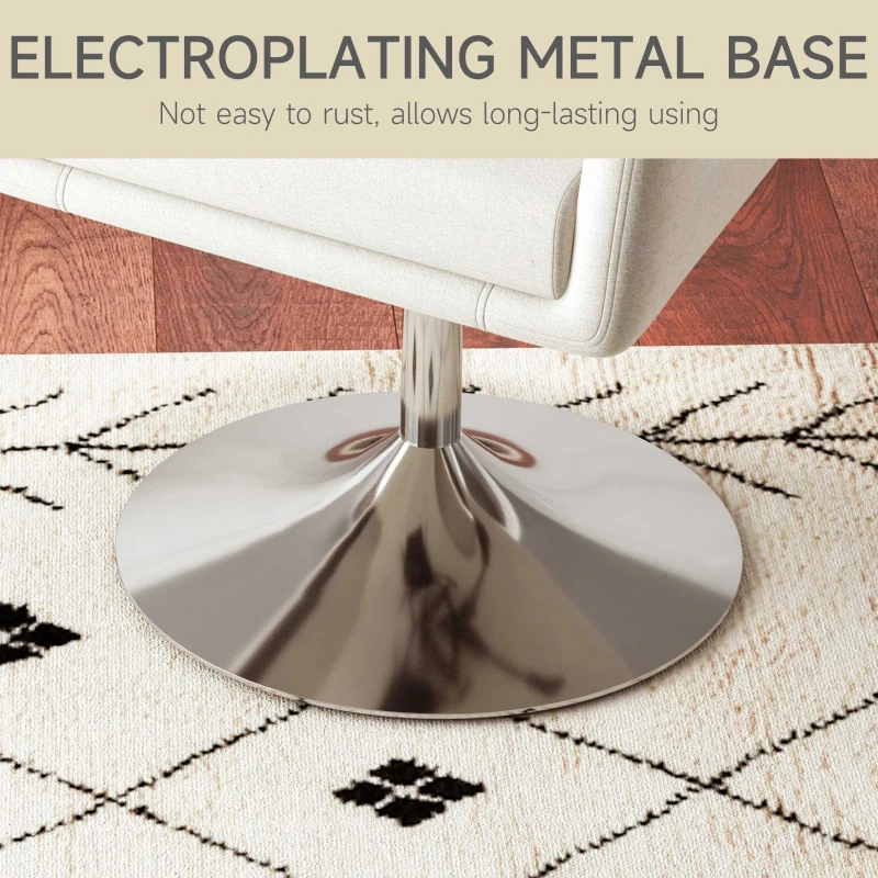 HOMCOM Modern Accent Chair with Swivel Base, Height Adjustable Arm Chair with Pillow for Living Room, Bedroom, Cream White