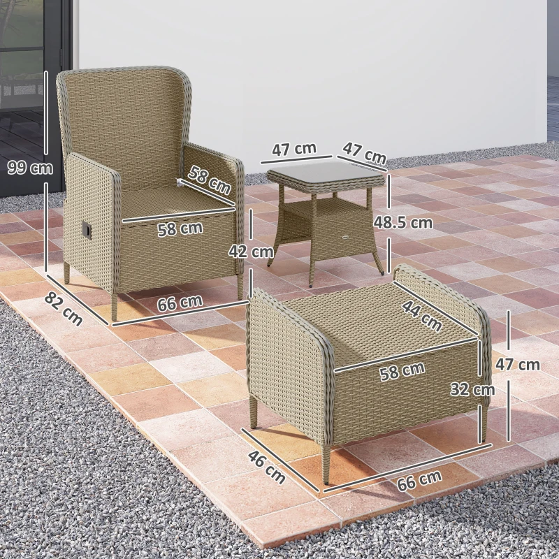 Outsunny Five-Piece Reclining Rattan Chair Set - Light Grey