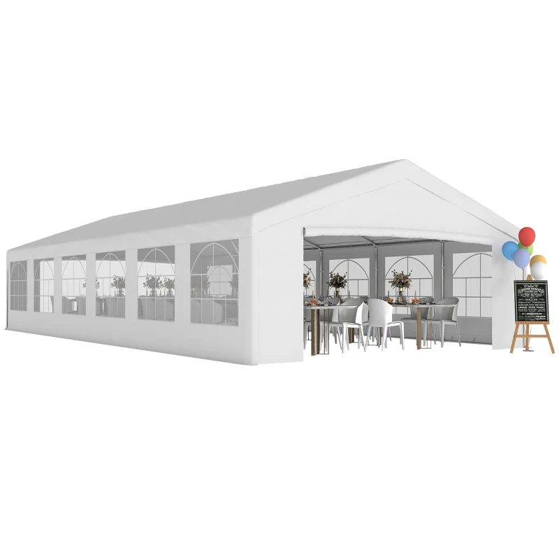Outsunny Tendone da Giardino con Pareti Removibili, in Acciaio e PP, 12x6x3.2 m, Bianco