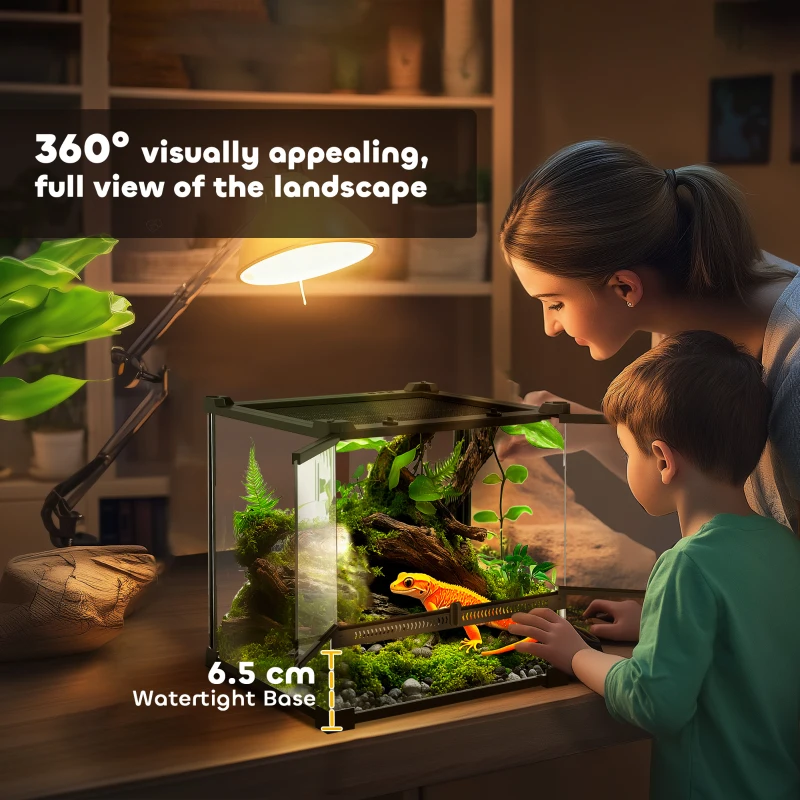 PawHut Glas-Terrarium voor Reptielen, verhoogde & waterdichte bodem, knopsluiting(m-5)