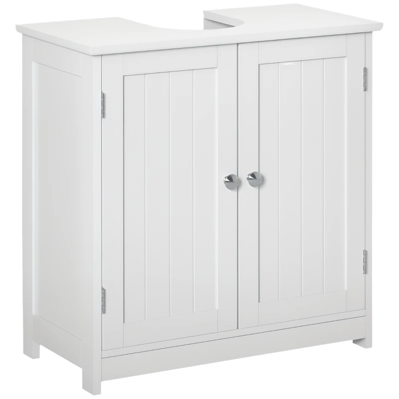 kleankin Mobile Sottolavabo a 2 Ante con Ripiano Regolabile e Intaglio a U, 60x30x60 cm, Bianco