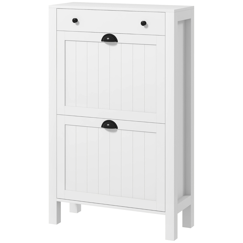 HOMCOM Narrow Shoe Cabinet with 2 Flip Drawers and Adjustable Shelves, White