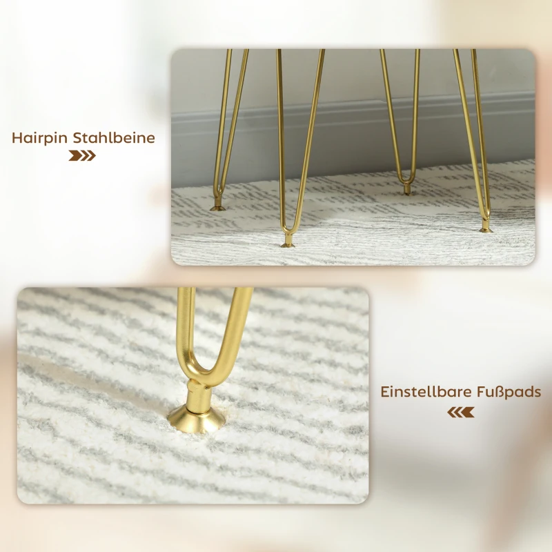 HOMCOM Sitzhocker, Polsterhocker in Kleeblattform, Stoffbezug, Stahlbeine, Cremeweiß