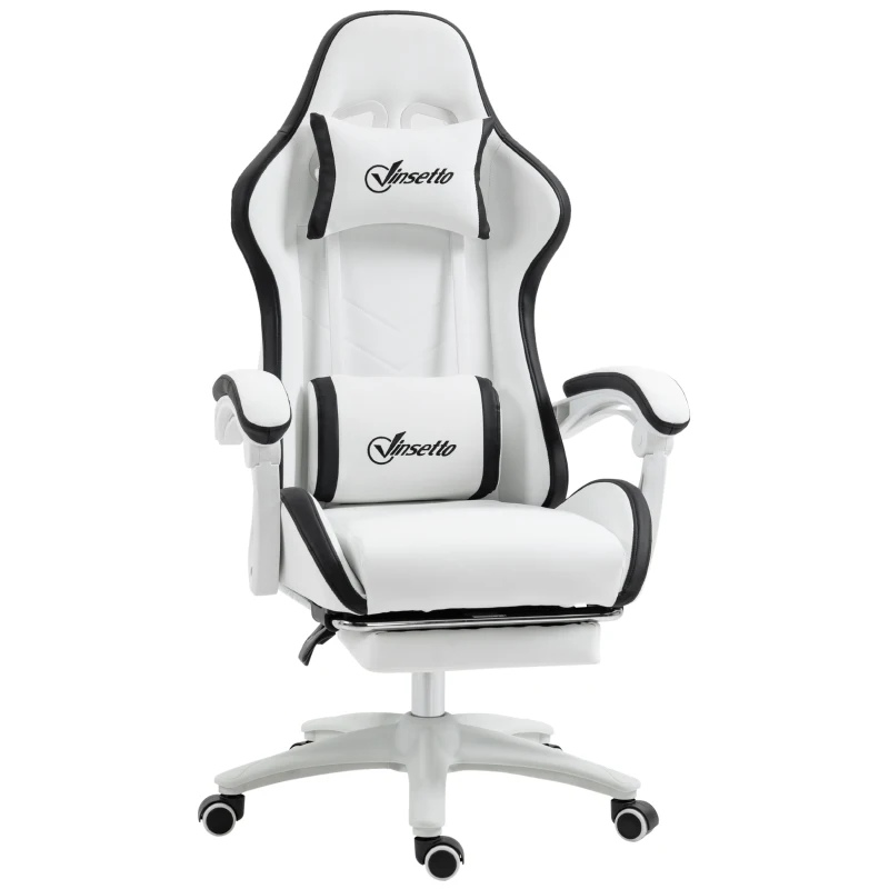 Vinsetto Scaun Gaming Reglabil pe Înălțime, Rabatabil și cu Suport pentru Picioare, Alb