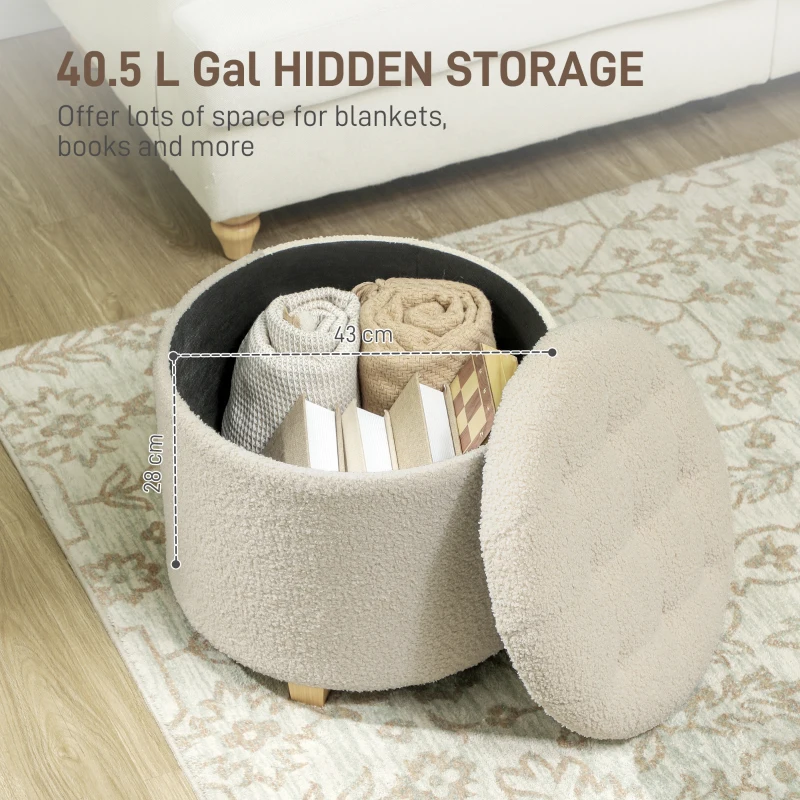 HOMCOM 40.5L Teddy Fleece Storage Ottoman - Cream White