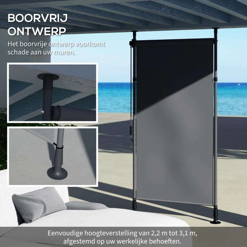 Outsunny Verstelbare Freestanding Zonnescherm zonder Boren - Aluminium Frame - 1,2 x 2,2-3,1 m - Donkergrijs