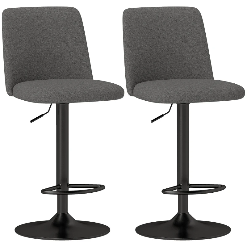 HOMCOM Set 2 Sgabelli da Bar Girevoli ad Altezza Regolabile, in Tessuto Effetto Lino, 44x53x91-111 cm, Grigio Scuro