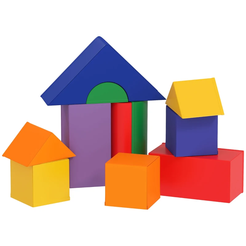 HOMCOM Parcours motricité bébé 11PCS, module motricité bébé en mousse EPE avec housse en revêtement synthétique, blocs mousse de construction, jouets éducatifs pour enfants de 1-3 ans, multicolore(m-10)