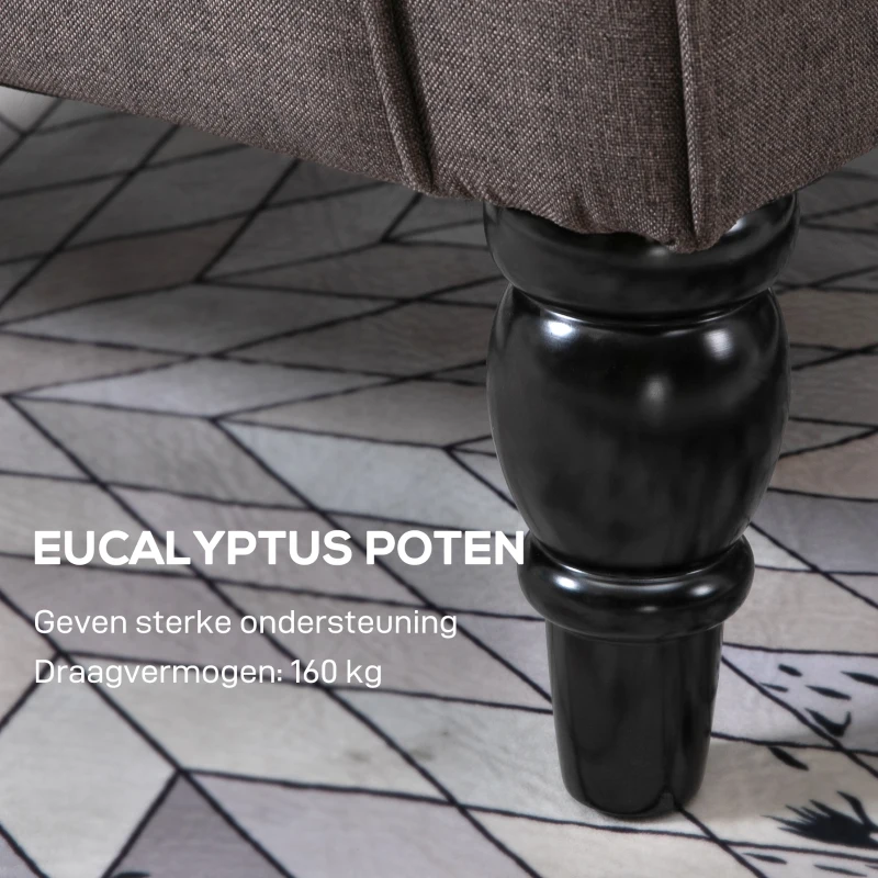 HOMCOM Elegante Oorfauteuil, Dik Gepolsterd, Afneembare Hoes, 74 x 86 x 102 cm, bruin(m-7)