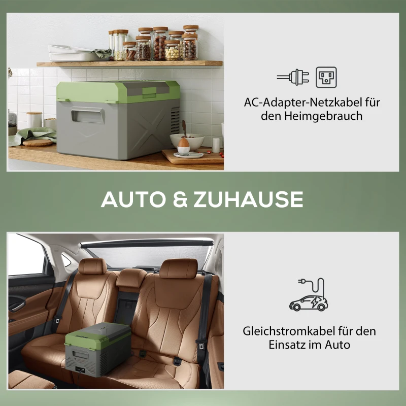 Outsunny 16,3 Liter Compressor Koelbox elektrische koelbox met ECO-modus Koelbehoudfunctie Grijs+Groen