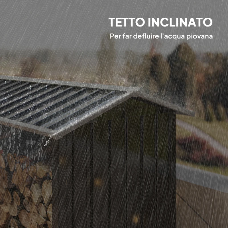 Outsunny Legnaia con Struttura in Acciaio Galvanizzato e Base rialzata, 240x 86x160cm, Nero