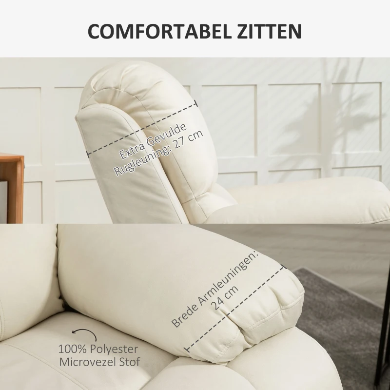 HOMCOM Relaxstoel, verstelbare leuning & voetsteun, draaibaar, tot 150 kg, stalen frame, 93x100x98cm, Crèmewit(m-7)