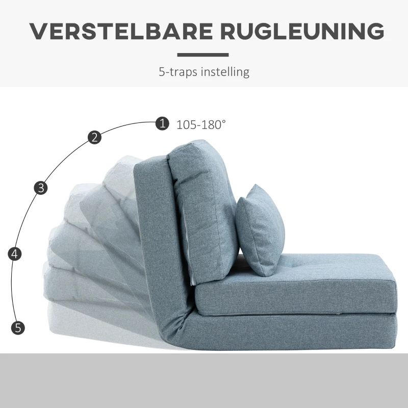 HOMCOM Vloerstoel Opvouwbaar Matras Slaapmat, 2-in-1 design, afneembaar kussen, 60 x 80 x 56 cm, Hemelsblauw