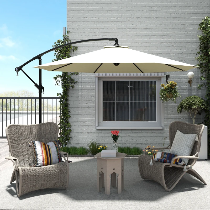 Outsunny Ombrellone Decentrato da Giardino con Base a Croce Inclusa, in Metallo e Poliestere, 3x2.5 m, Beige