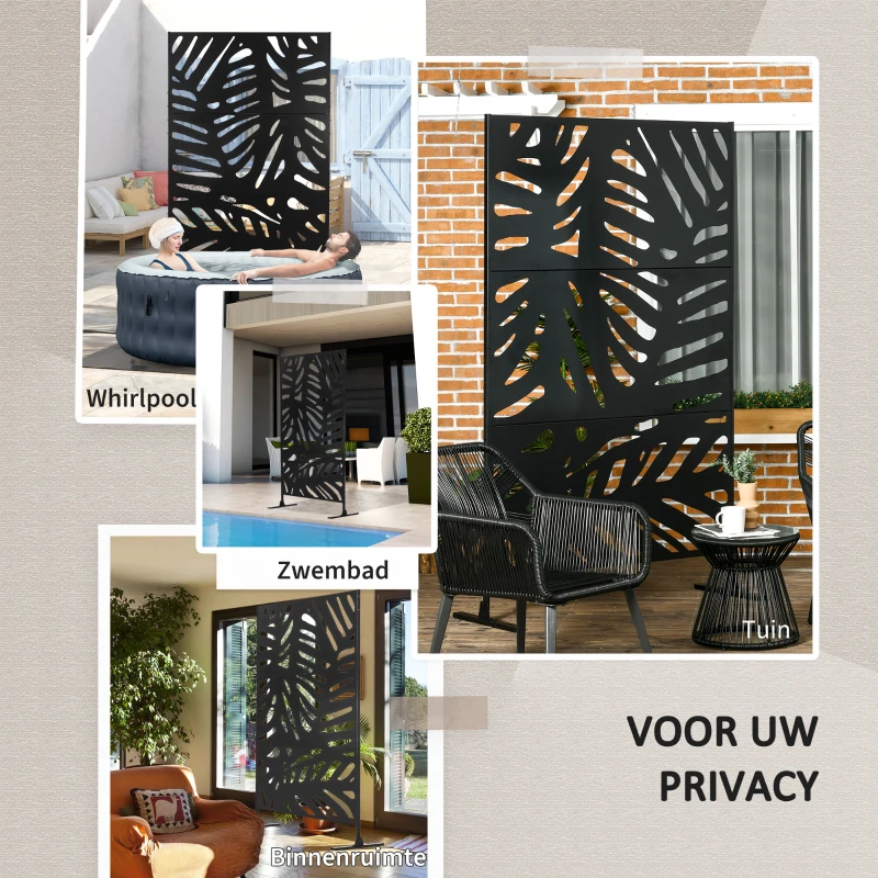 Outsunny Sichtschutzwand Sichtschutzgitter Sichtschutz voor buiten, 122 cm x 45 cm x 198 cm, Zwart