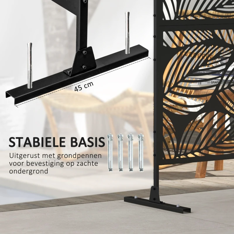 Outsunny Tuinafscheiding met bloemenpatroon, metaal, 122 x 45 x 198 cm, zwart