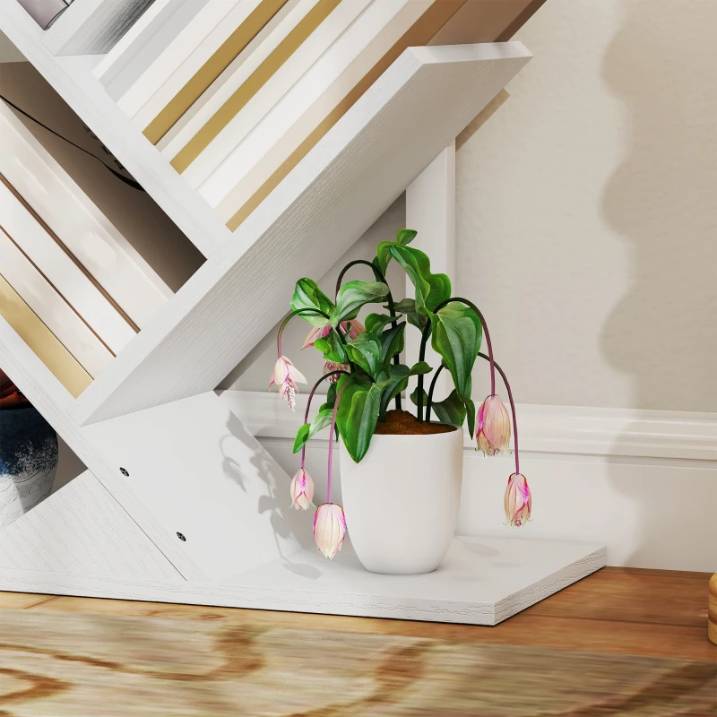 HOMCOM Libreria a Forma di Albero con 5 Ripiani e Sistema Anti-Ribaltamento per Salotto Camera 50x24x82 cm Bianco