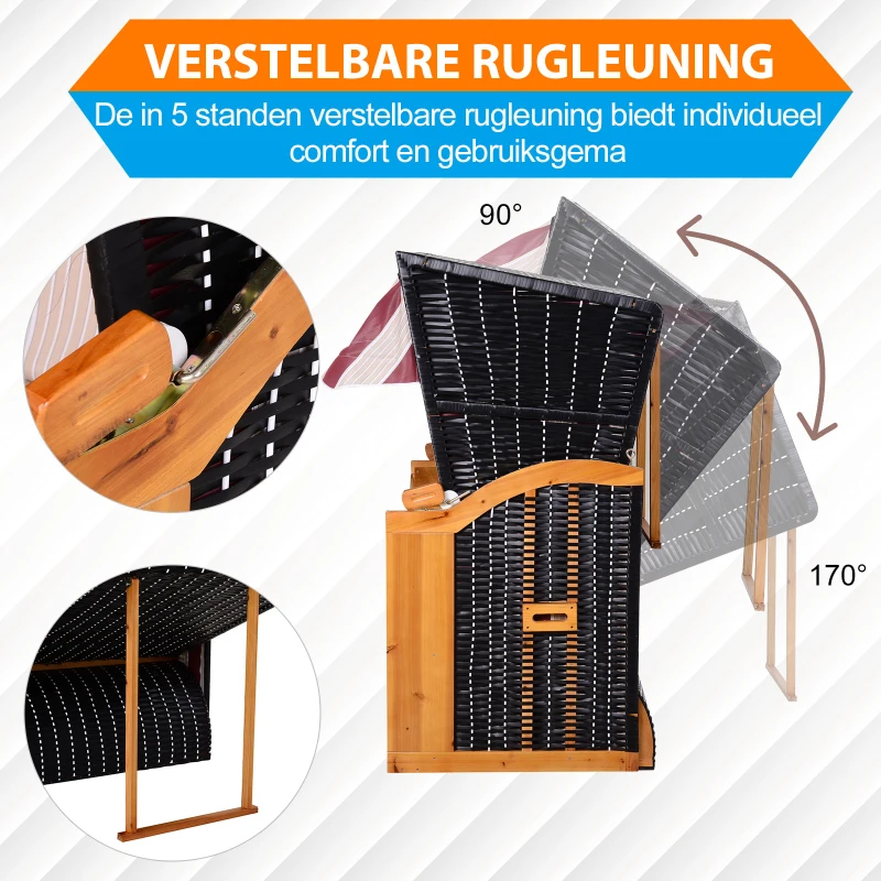 Outsunny Dubbele ligstoel met dak dubbele ligstoel chaise longue voetensteun PE rotan rood(m-7)