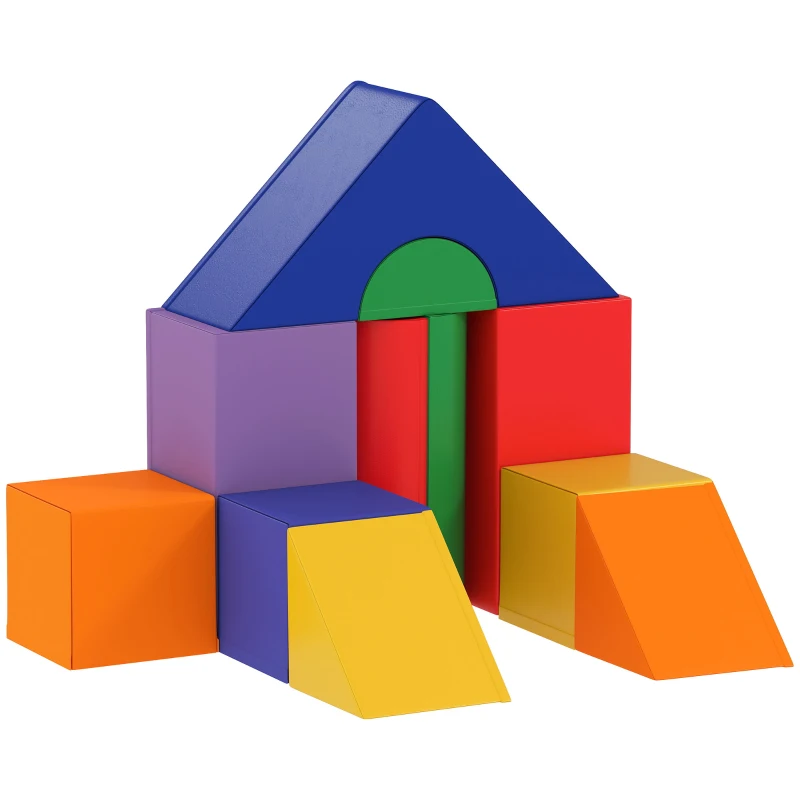 HOMCOM Juego de 11 Bloques de Espuma para Niños Bloques Psicomotricidad Figuras de Construcción 50x50x25 cm Multicolor