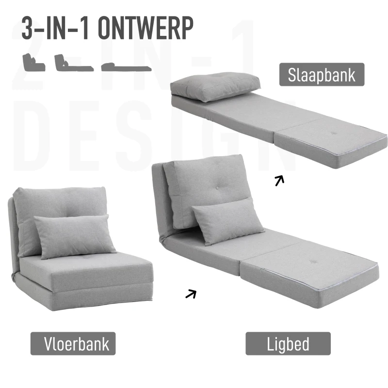 HOMCOM Vloersofa Slaapmat, 2-in-1 Ontwerp, Afneembaar Kussen, 60 x 80 x 56 cm, Grijs(m-4)
