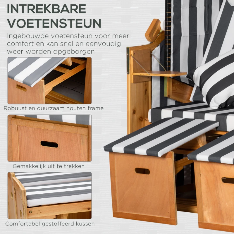 Outsunny strandstoel dubbele ligstoel met opklapbare daktafel grijs