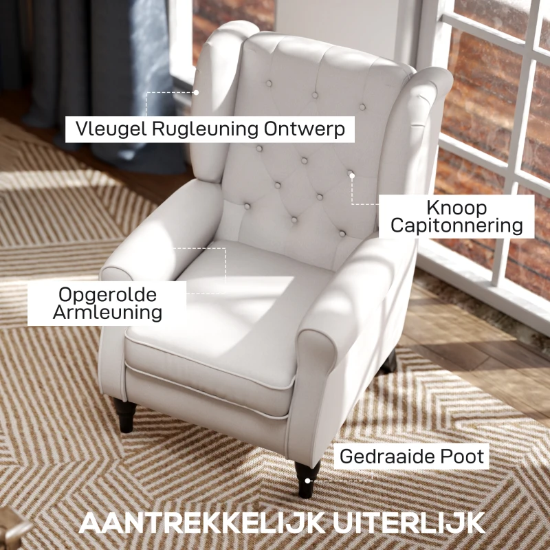 HOMCOM Elegante Oorfauteuil, Dik Gepolsterd, Afneembare Hoes, 74 x 86 x 102 cm, Crèmewit(m-4)