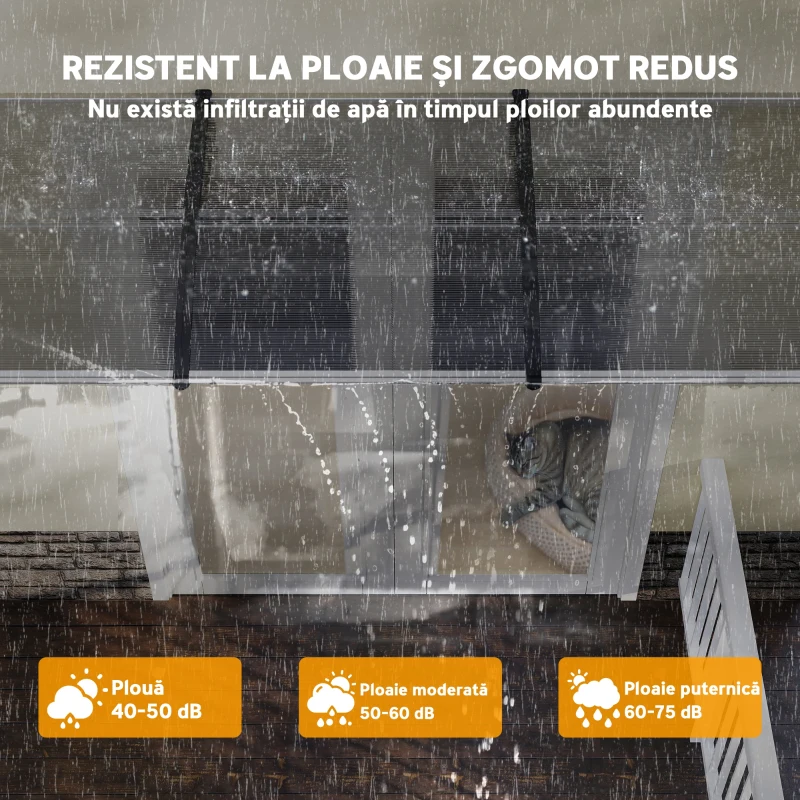 Outsunny Acoperiș din Policarbonat și Aluminiu pentru Balcoane, Ferestre și Uși, Pensilină Exterioară cu Suport din PP, 303x96x27 cm, Transparent