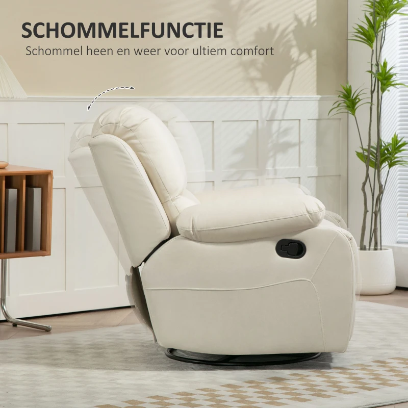 HOMCOM Relaxstoel, verstelbare leuning & voetsteun, draaibaar, tot 150 kg, stalen frame, 93x100x98cm, Crèmewit(m-4)