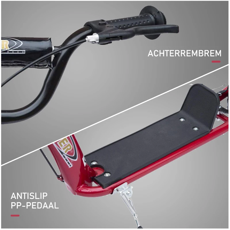 HOMCOM Veelzijdige Familie Citystep met Achterrem en 12 Inch Wielen, Rood(m-7)