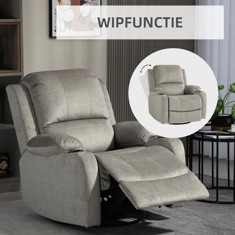 HOMCOM Relaxfauteuil met Voetensteun en Ligfunctie, incl. Bekerhouders, tot 150 kg, Bruin