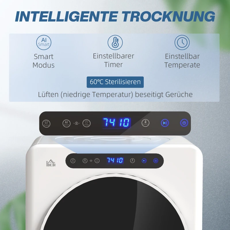 HOMCOM Wasdroger, 6 Programma's, 40-60℃, 4 kg capaciteit, compact, Touchbediening, Wit(m-4)