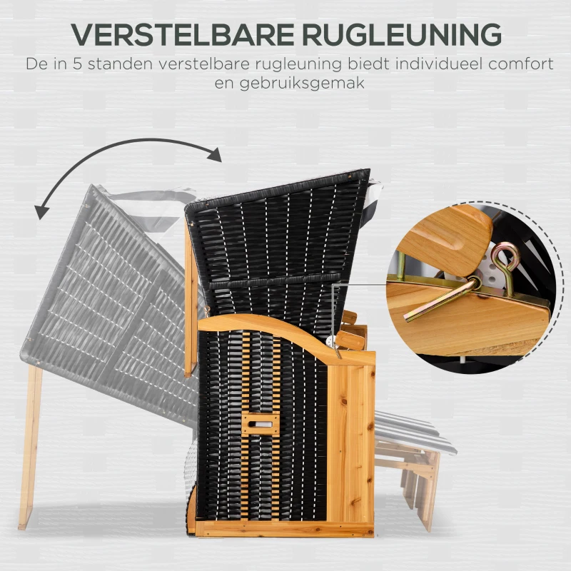 Outsunny strandstoel dubbele ligstoel met opklapbare daktafel grijs