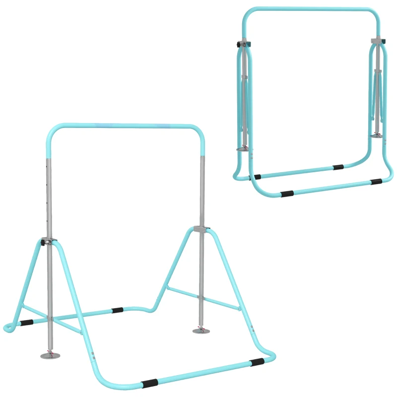 HOMCOM Kids Gymnastic Bar, with Adjustable Height, Foldable Horizontal Bars - Light Blue