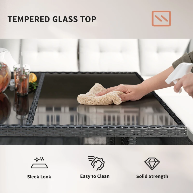 Outsunny Salon de jardin 8 pers. grand confort canapé d'angle + 2 poufs + table à manger 12 coussins assise & dossier fournis polyester écru résine tressée noire