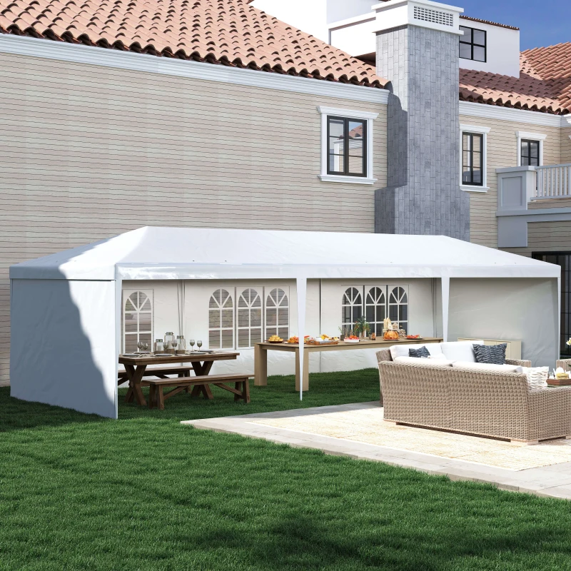Outsunny Garden Gazebo Marquee Party Wedding Tent Canopy (9m x 3m) - White
