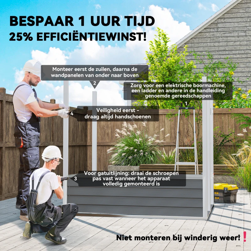 Outsunny Metalen Tuinschuur, Verzinkt Staal, Afsluitbare Deur, Eenvoudige Montage, 142 x 184 x 165/181 cm, Grijs(m-4)