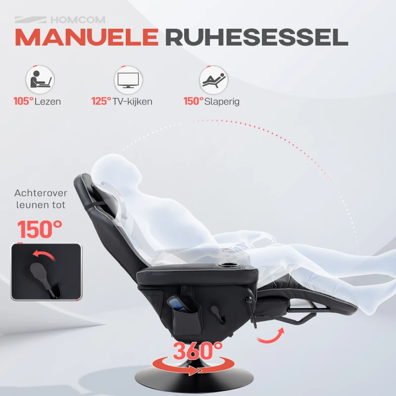 HOMCOM Gamingstoel met Massagefunctie, Kantelbare Leuning, Voetsteun, tot 120 kg, Stalen Frame, Kunstleer, Grijs(m-5)