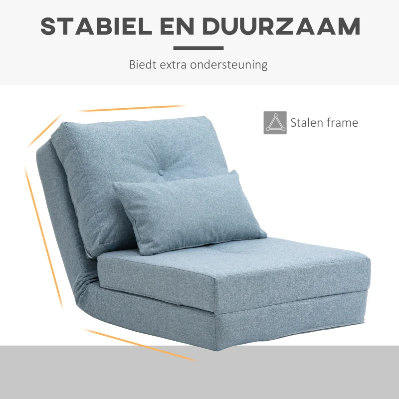 HOMCOM Vloerstoel Opvouwbaar Matras Slaapmat, 2-in-1 design, afneembaar kussen, 60 x 80 x 56 cm, Hemelsblauw
