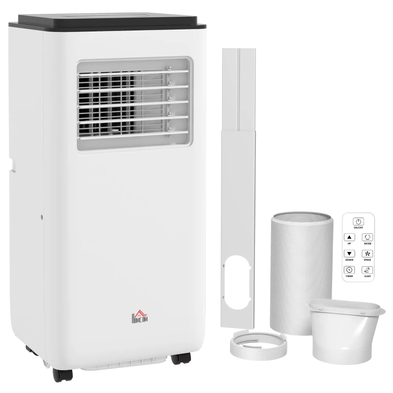 HOMCOM Ar Condicionado Portátil 10000 BTU 2900W Arrefecedor Ventilador Desumidificador 5 em 1 para Quarto 22m² 33x28x70,4 cm Branco