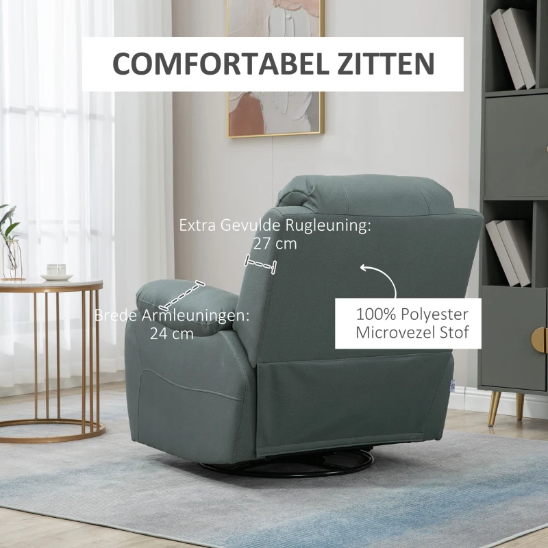 HOMCOM fauteuil met kantelverstelling tot 135°, 360 graden draaibaar, 93 cm x 100 cm x 98 cm, stalen frame, groen