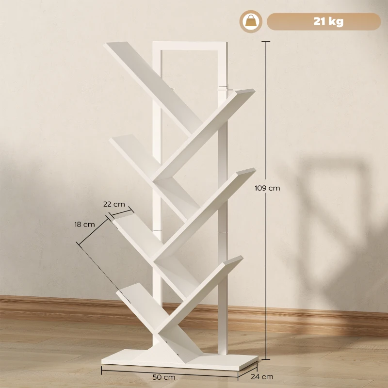 HOMCOM Étagère en Forme d'Arbre avec 7 Étagères et Système Anti-basculement pour Salon Chambre à Coucher 50x24x109 cm Blanc