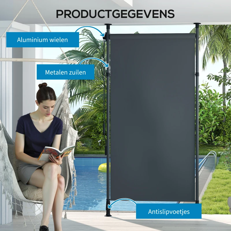 Outsunny Verstelbare Freestanding Zonnescherm zonder Boren - Aluminium Frame - 1,2 x 2,2-3,1 m - Donkergrijs