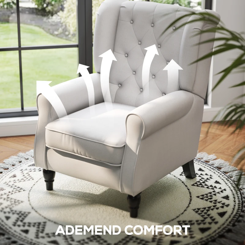 HOMCOM Elegante Oorfauteuil, Dik Gepolsterd, Afneembare Hoes, 74 x 86 x 102 cm, Crèmewit(m-6)