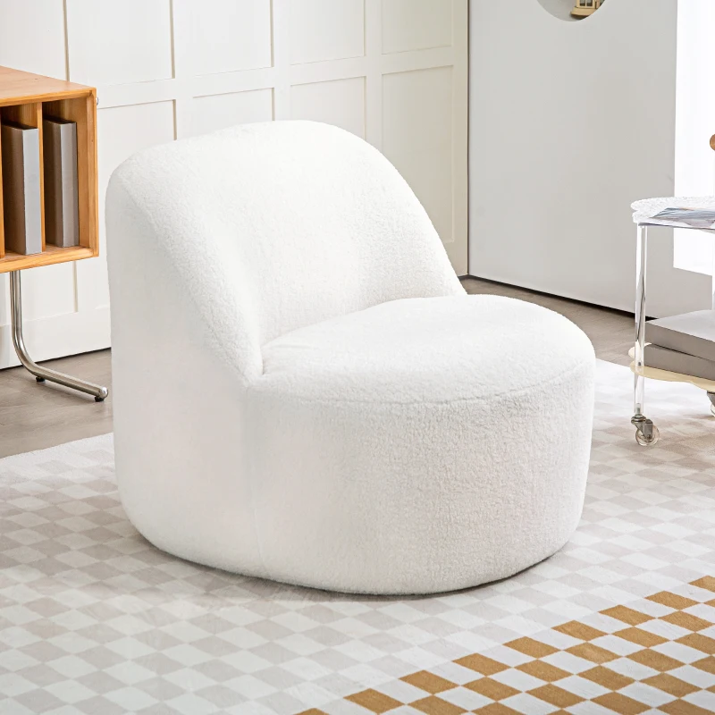 HOMCOM Wohnzimmerstuhl mit ergonomischer Rückenlehne aus Sherpa-Fleece und Schaumstoff, 73x82x71 cm, Cremeweiß