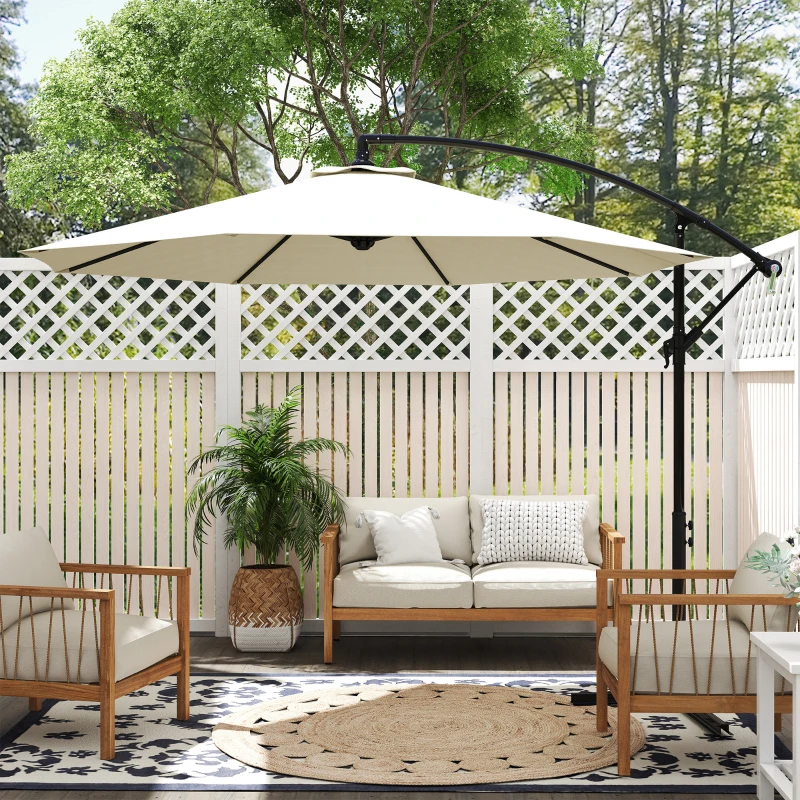 Outsunny Parasol déporté octogonal rabattable diamètre 3 m parasol de jardin avec pied en croix crème