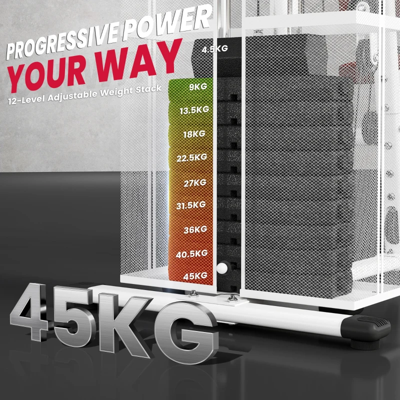 HOMCOM Stație Fitness Multifuncțională cu 4 Perne din Oțel și PU Alb