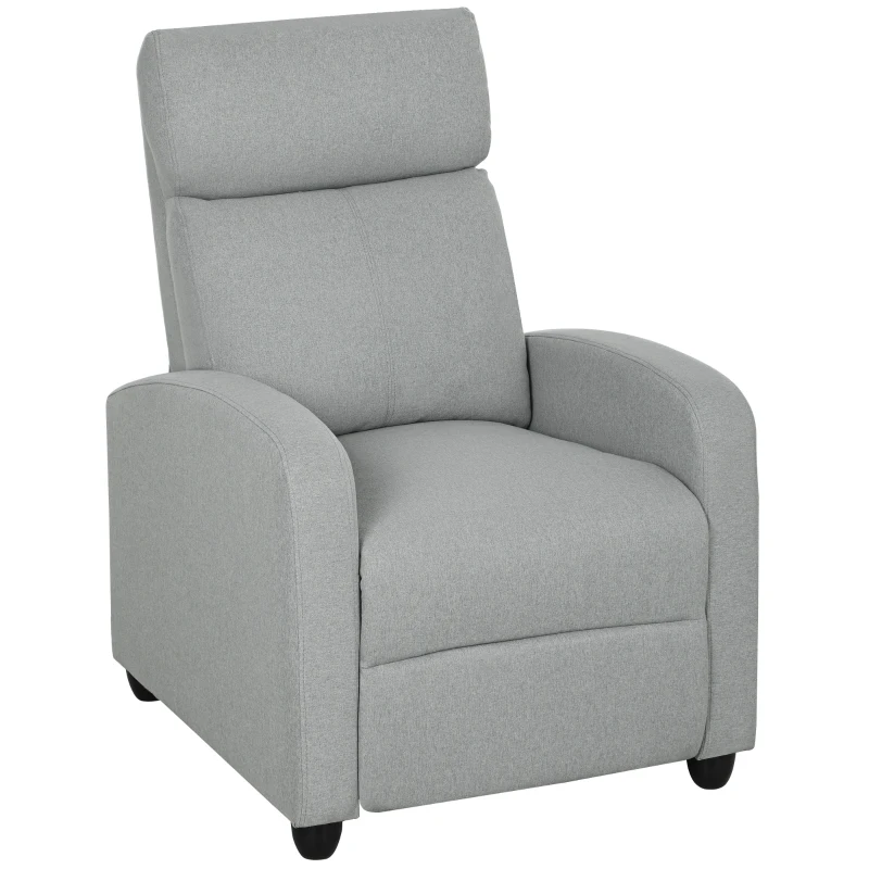HOMCOM Fauteuil relaxant, réglable à 135°, repose-pieds extensible, accoudoirs rembourrés, lin-polyester, Gris clair