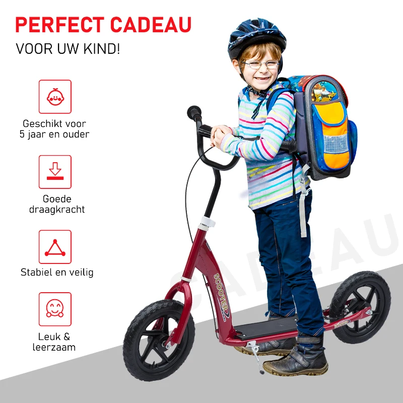 HOMCOM Veelzijdige Familie Citystep met Achterrem en 12 Inch Wielen, Rood(m-4)